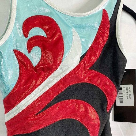 Perfect Balance Black Red Swirl Pattern Tank Leotard Large NEW NWT - Picture 4 of 9